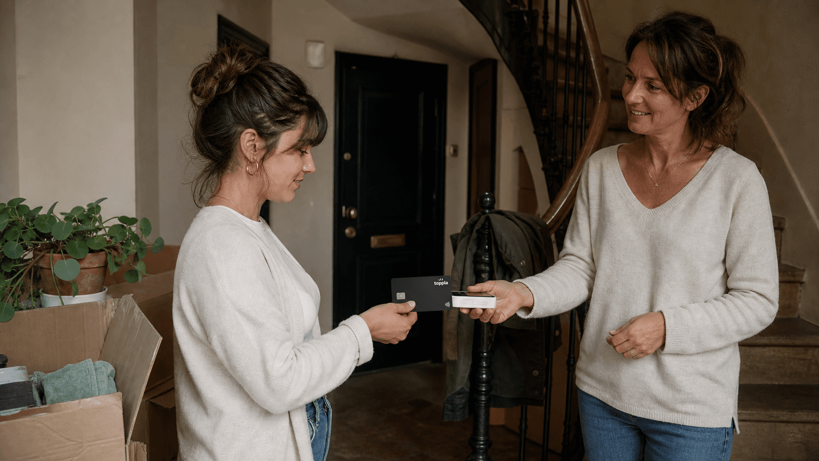 An employee pays for accommodation with her Toppla card